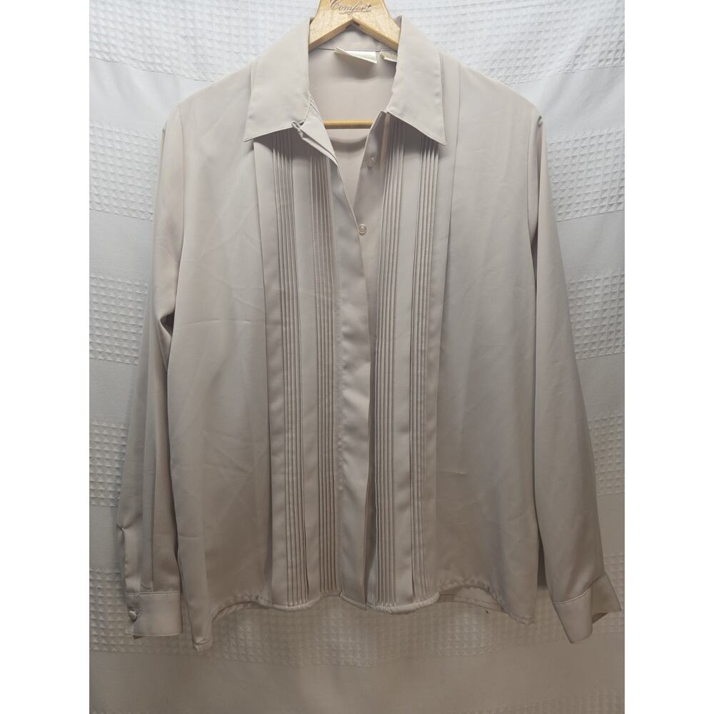 Christie & Jill Ivory Long-sleeve Elegant Blouse Sz 8 Vintage New-Old Stock